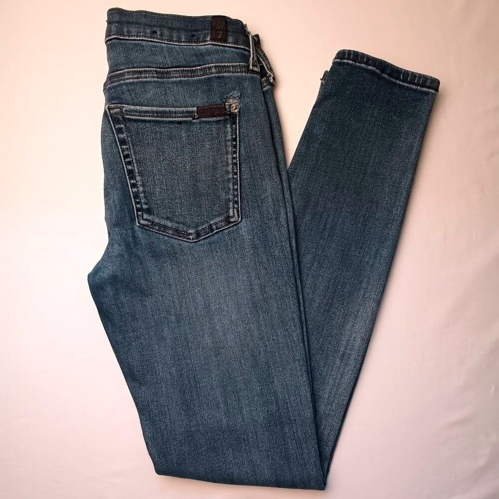 7 For All Mankind Womens The Skinny Stretch Medium Wash Jeans Size 27/4 Blue